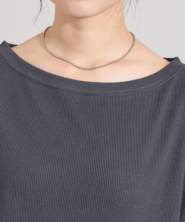 一字肩華夫格長袖T恤