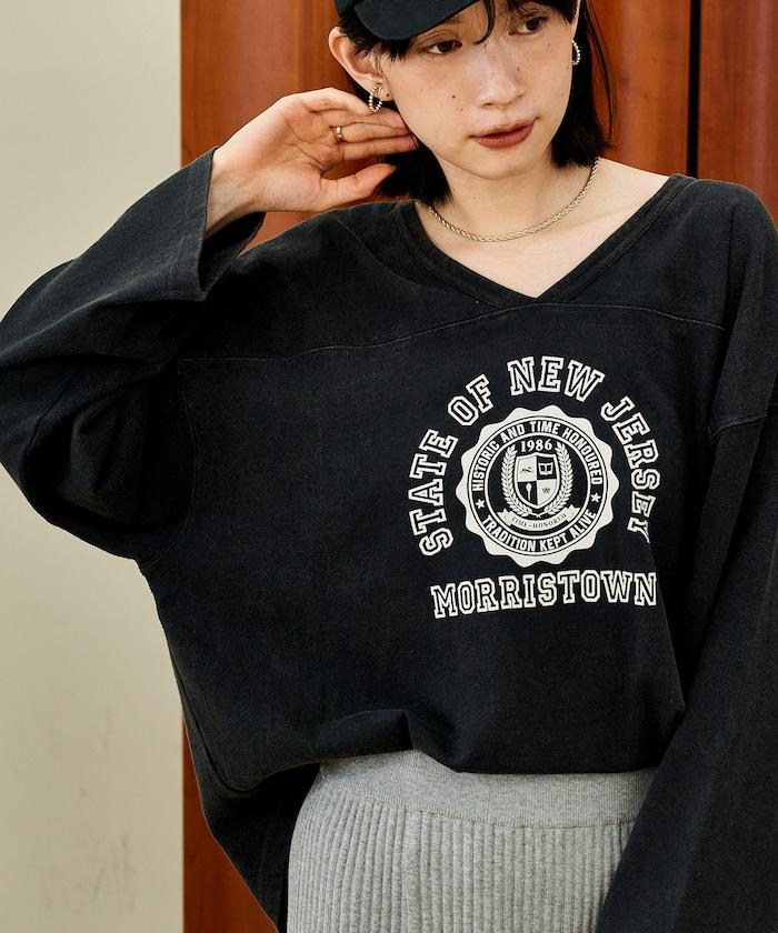 復古風格2way美式橄欖球長袖T恤