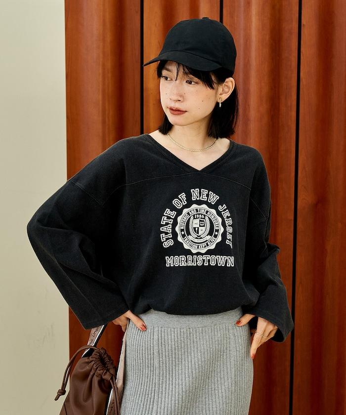 復古風格2way美式橄欖球長袖T恤