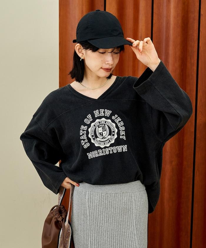 復古風格2way美式橄欖球長袖T恤