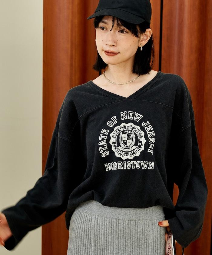 復古風格2way美式橄欖球長袖T恤