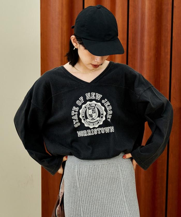 復古風格2way美式橄欖球長袖T恤