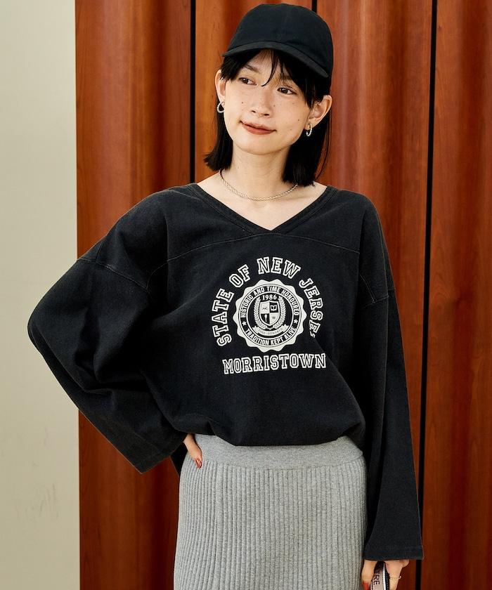 復古風格2way美式橄欖球長袖T恤