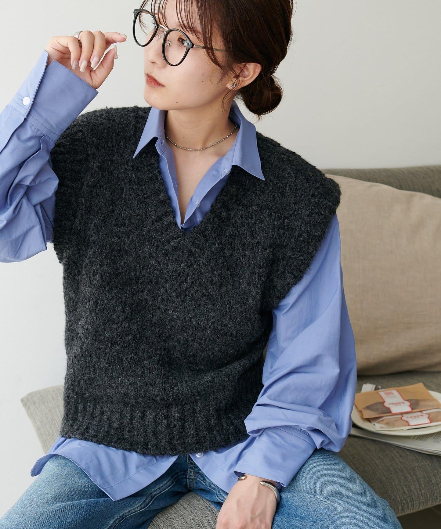 【Discoat】粗斜紋荷葉邊馬甲