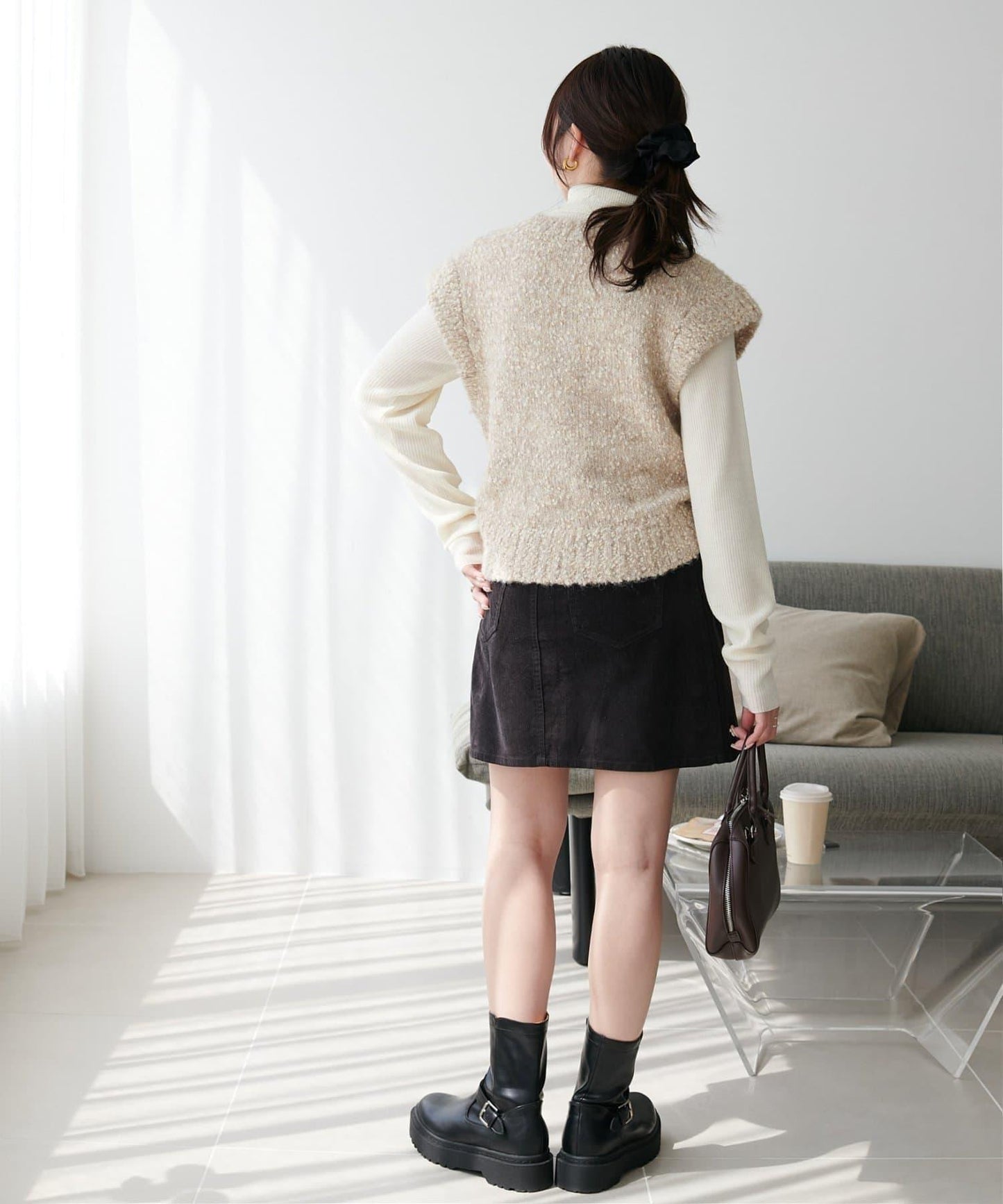 【Discoat】粗斜紋荷葉邊馬甲