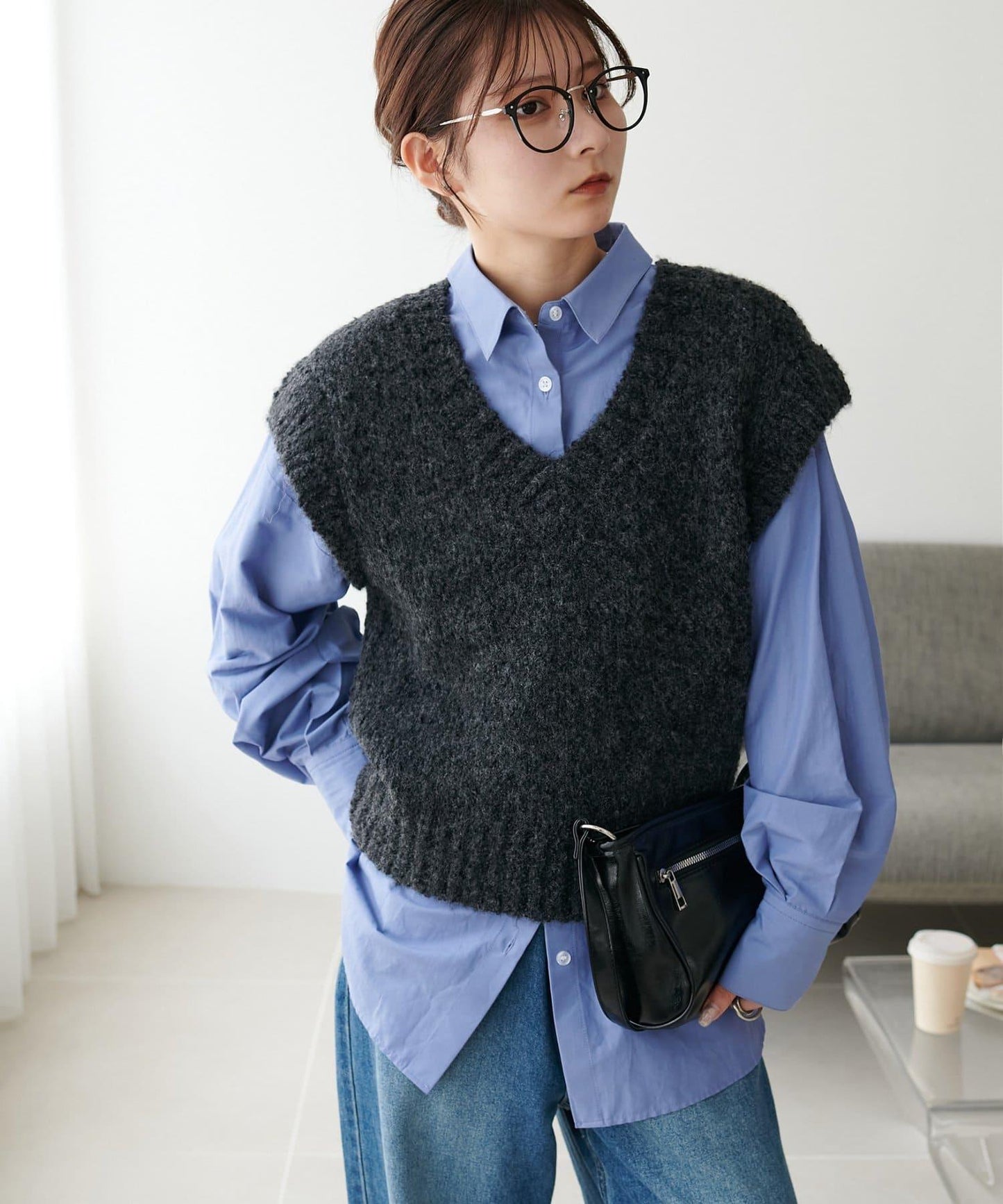 【Discoat】粗斜紋荷葉邊馬甲