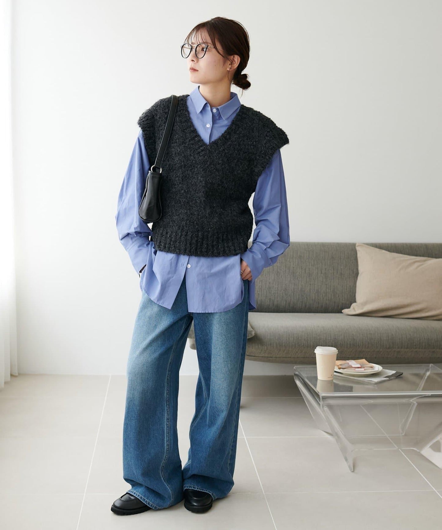 【Discoat】粗斜紋荷葉邊馬甲