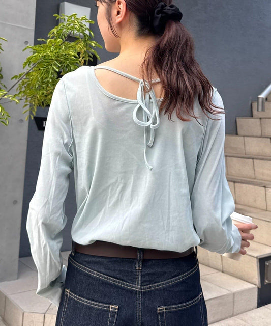 透視植絨復古工藝後系蝴蝶結上衣