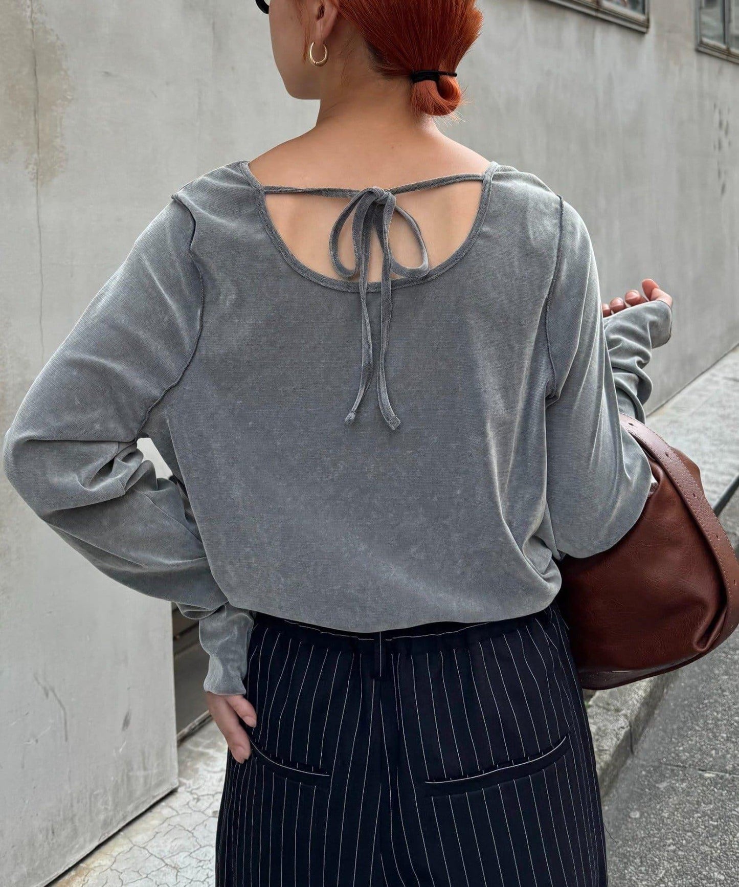 透視植絨復古工藝後系蝴蝶結上衣