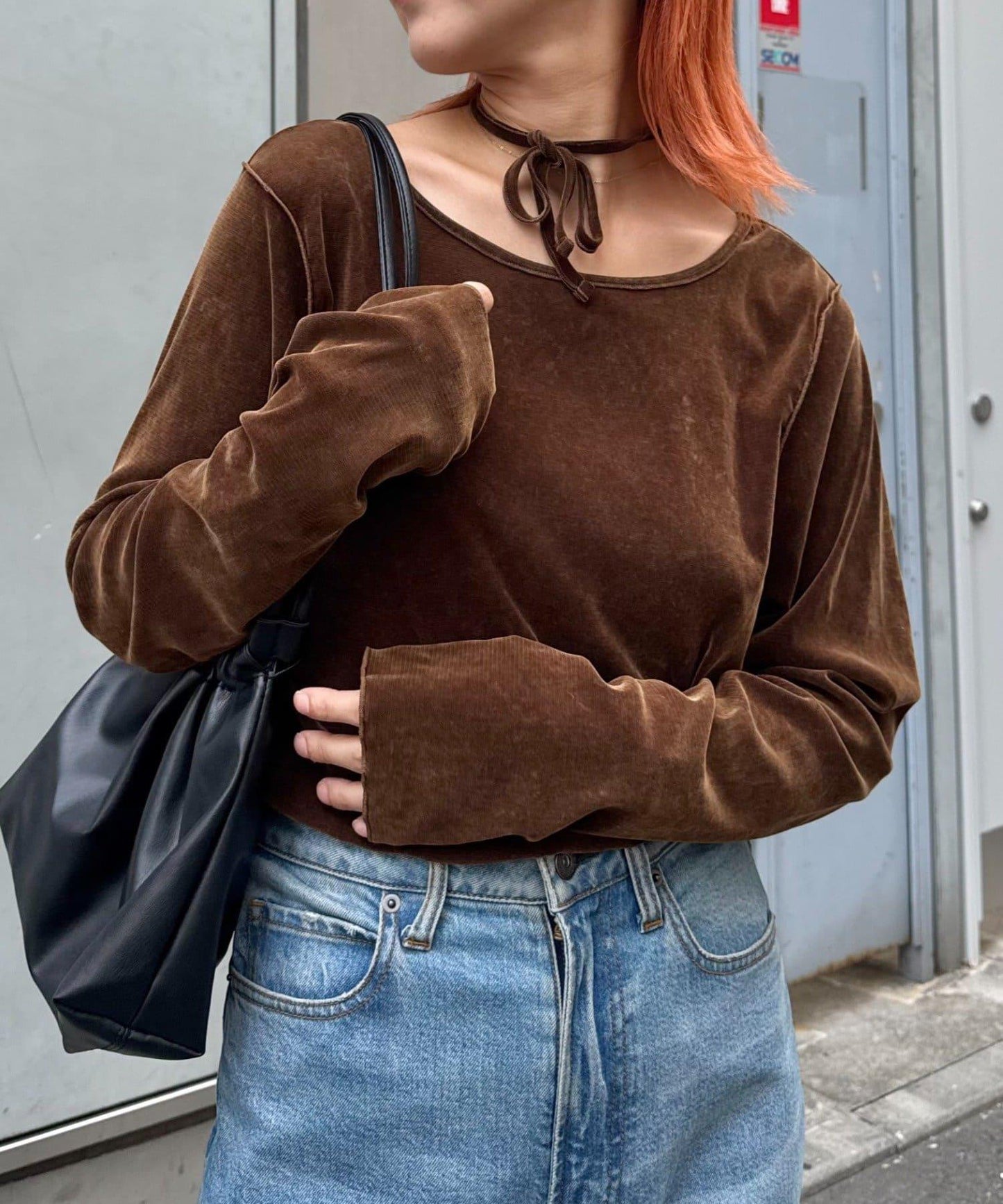 透視植絨復古工藝後系蝴蝶結上衣