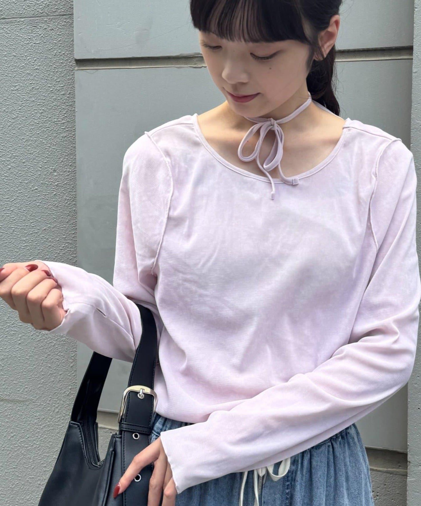 透視植絨復古工藝後系蝴蝶結上衣