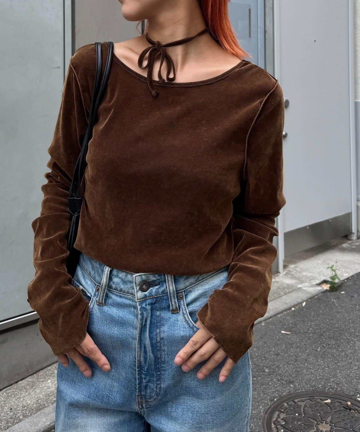 透視植絨復古工藝後系蝴蝶結上衣