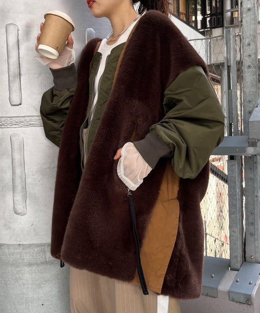 【etsinta/エシンタ】拼接毛絨夾克