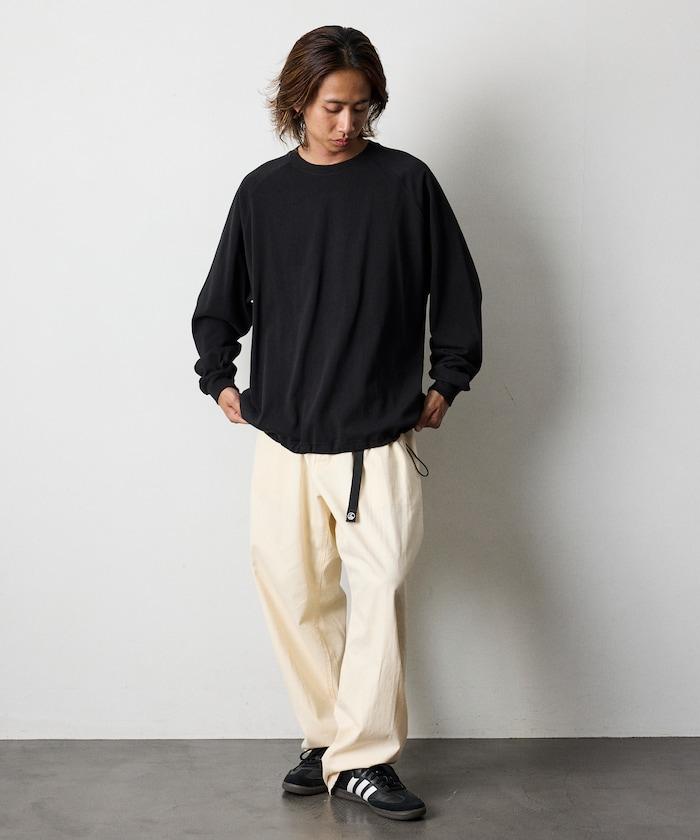 寬鬆版型 美國棉 拼接袖 抽繩 T恤