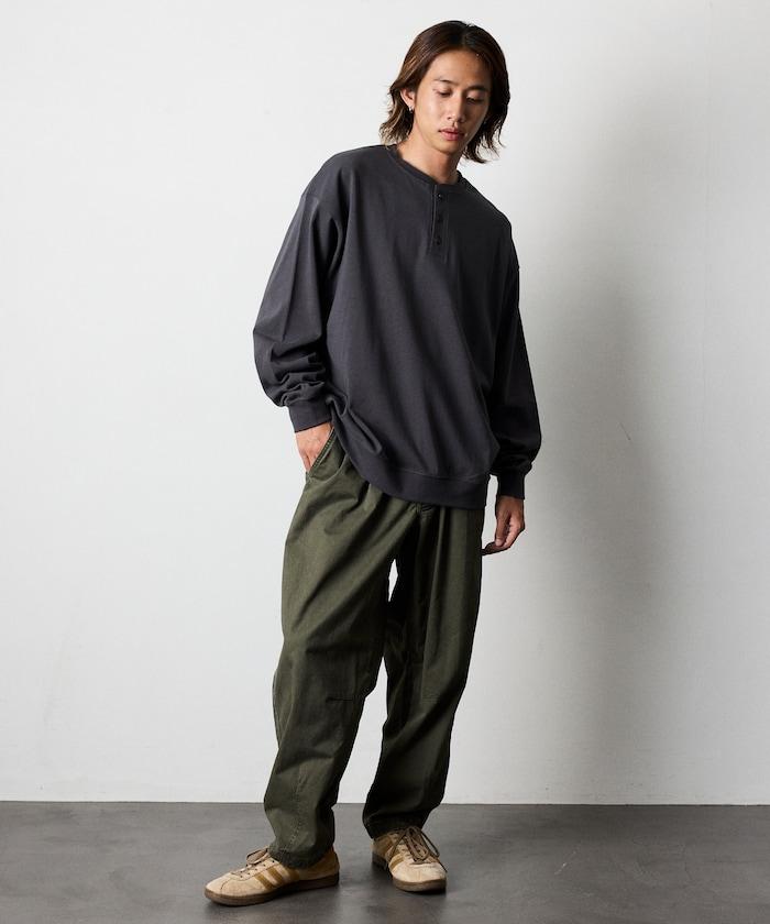 寬鬆版型 USA棉亨利領長袖T恤