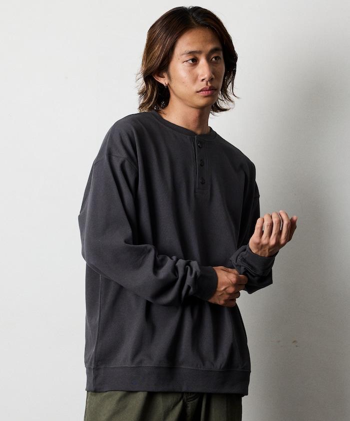 寬鬆版型 USA棉亨利領長袖T恤