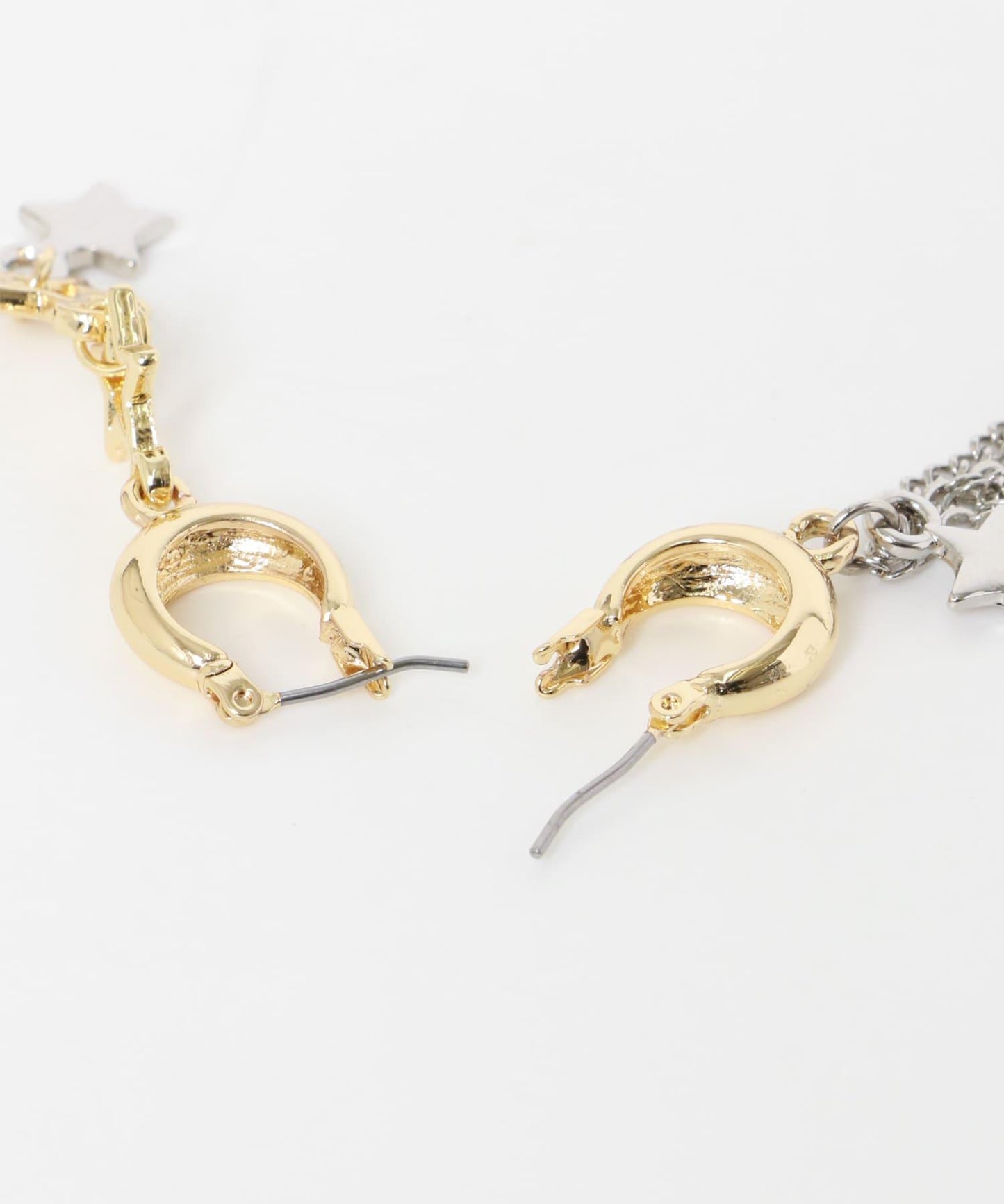 星星不對稱鏈條圈形耳環