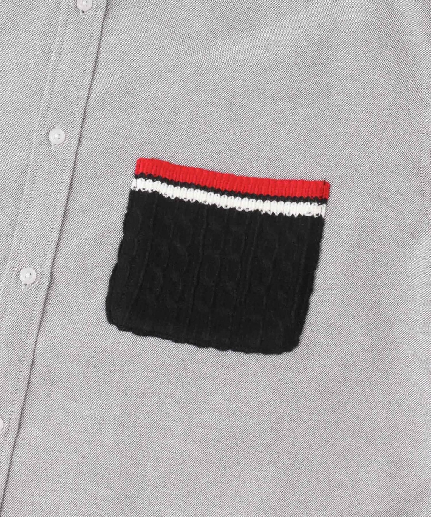 針織口袋拼接牛津七分袖襯衫