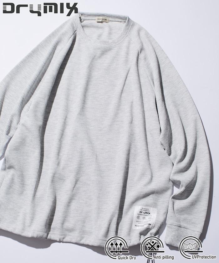 Drymix(R) / 乾爽混紡寬鬆版型華夫格布插肩長袖T恤