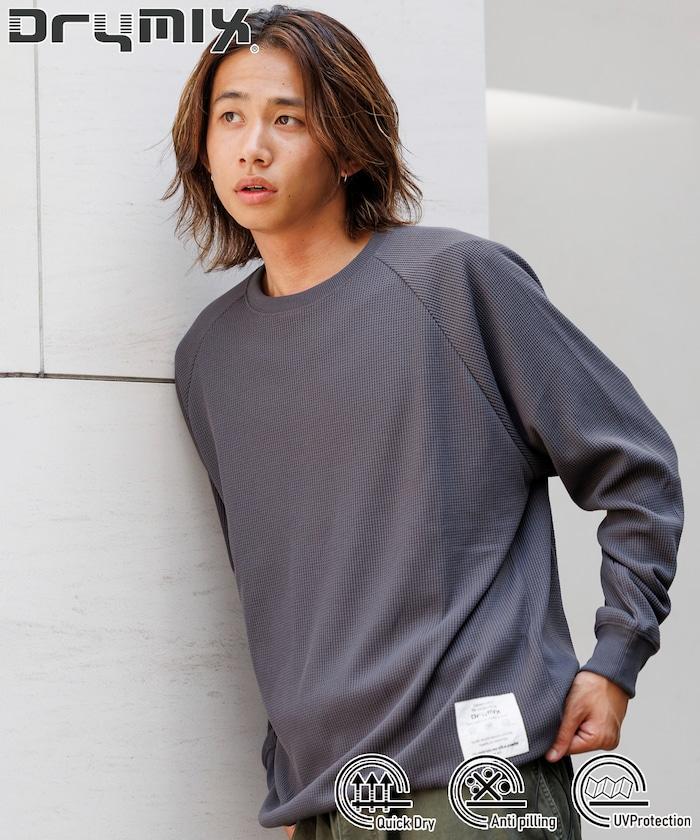 Drymix(R) / 乾爽混紡寬鬆版型華夫格布插肩長袖T恤