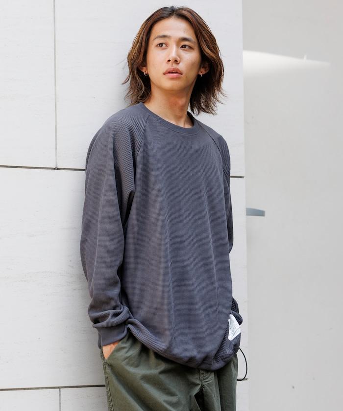 Drymix(R) / 乾爽混紡寬鬆版型華夫格布插肩長袖T恤