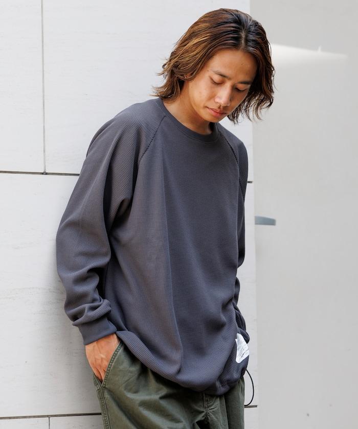 Drymix(R) / 乾爽混紡寬鬆版型華夫格布插肩長袖T恤