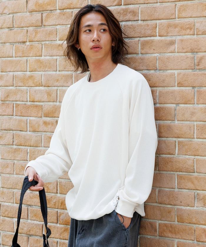 Drymix(R) / 乾爽混紡寬鬆版型華夫格布插肩長袖T恤