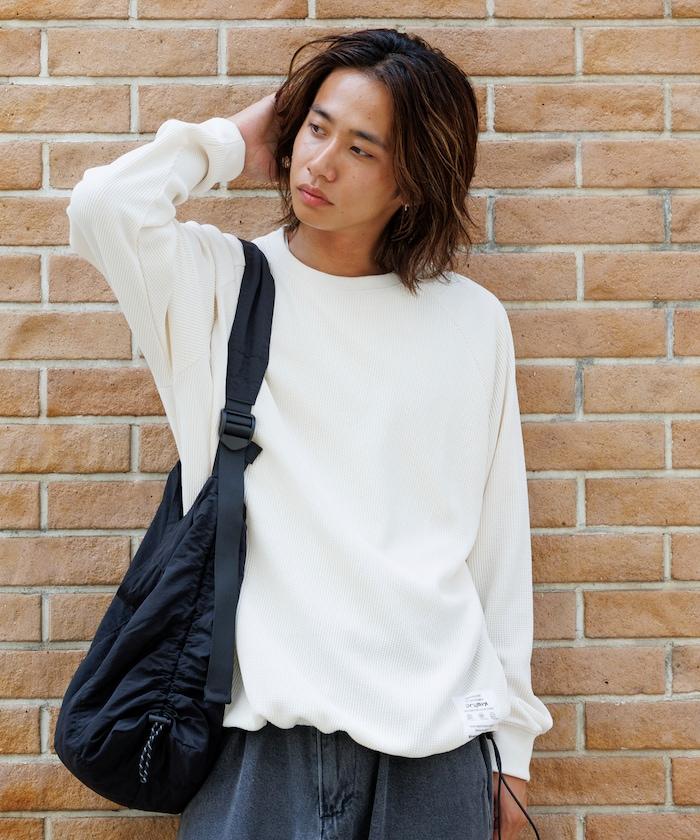 Drymix(R) / 乾爽混紡寬鬆版型華夫格布插肩長袖T恤