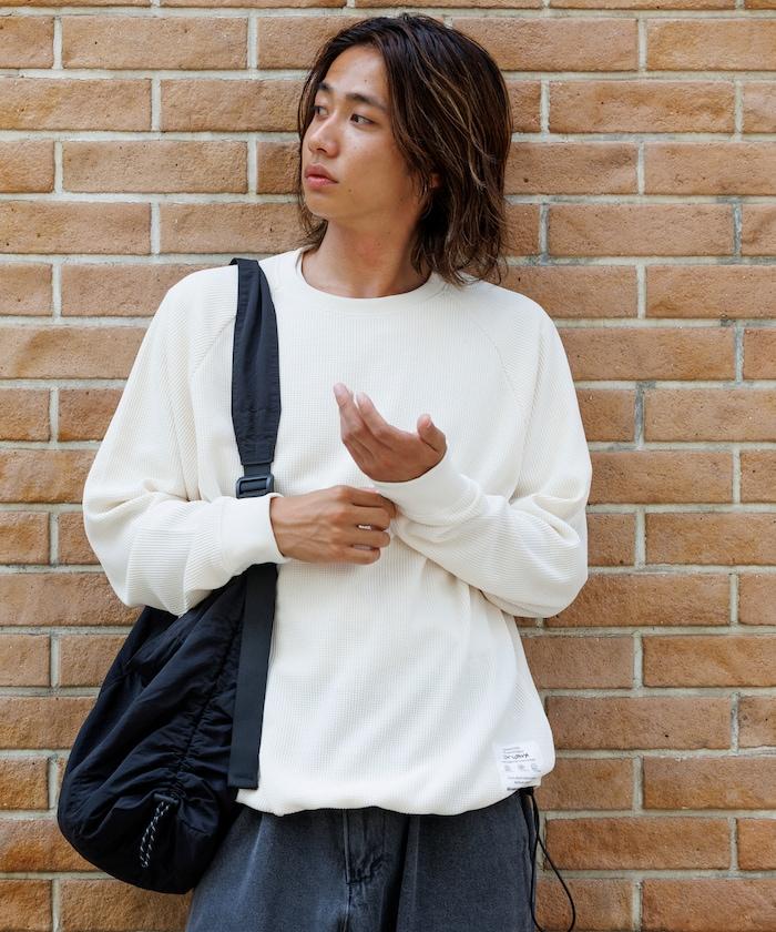 Drymix(R) / 乾爽混紡寬鬆版型華夫格布插肩長袖T恤