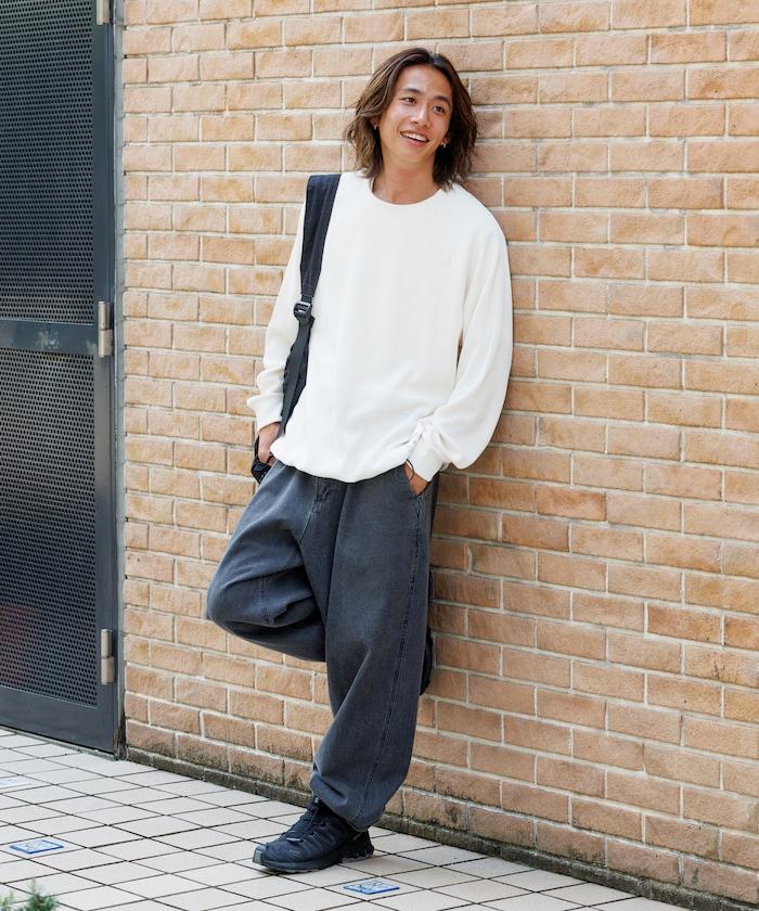 Drymix(R) / 乾爽混紡寬鬆版型華夫格布插肩長袖T恤