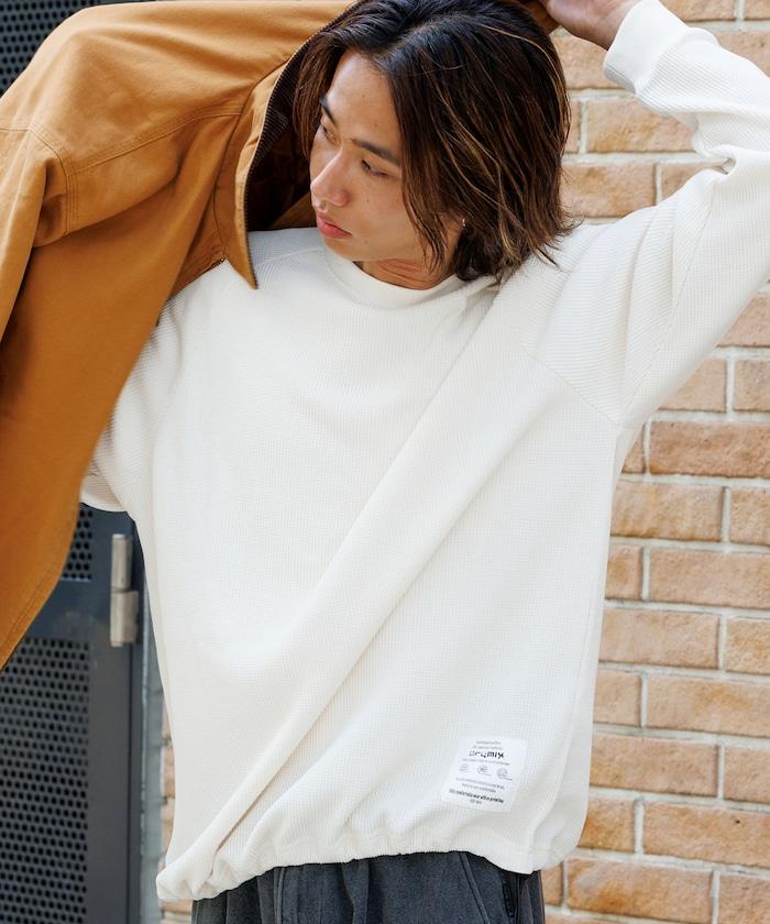 Drymix(R) / 乾爽混紡寬鬆版型華夫格布插肩長袖T恤