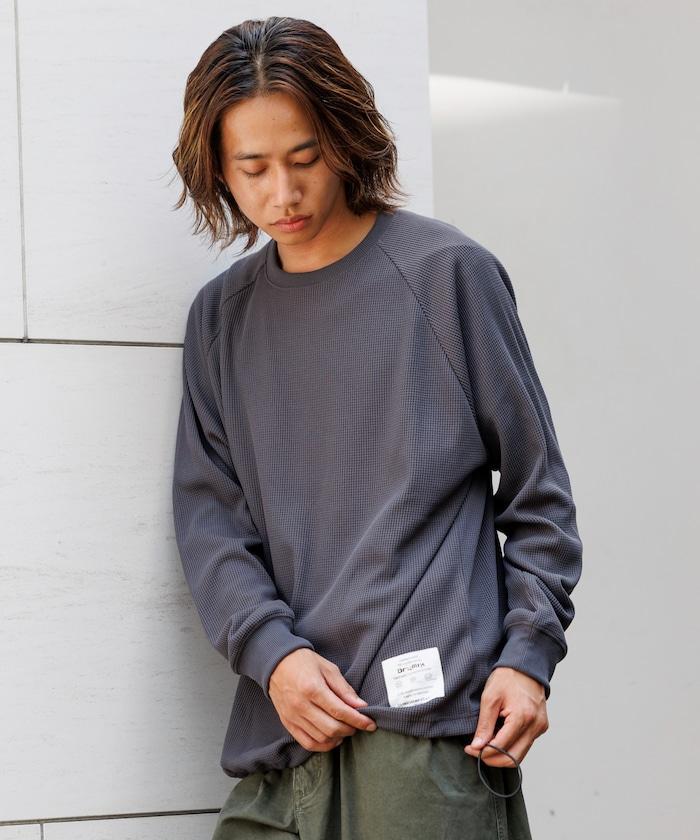 Drymix(R) / 乾爽混紡寬鬆版型華夫格布插肩長袖T恤