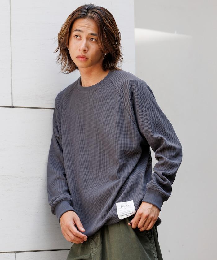 Drymix(R) / 乾爽混紡寬鬆版型華夫格布插肩長袖T恤