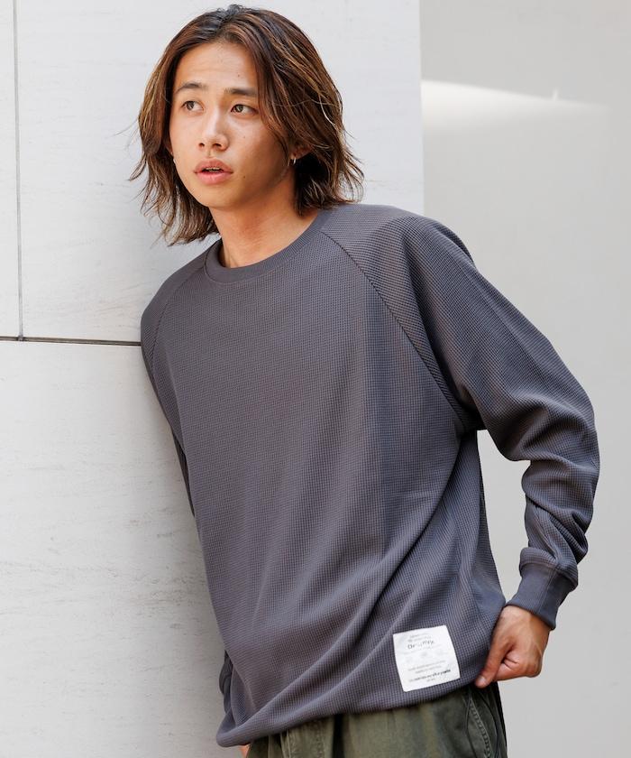 Drymix(R) / 乾爽混紡寬鬆版型華夫格布插肩長袖T恤