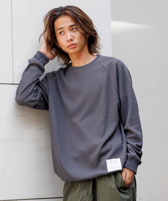 Drymix(R) / 乾爽混紡寬鬆版型華夫格布插肩長袖T恤