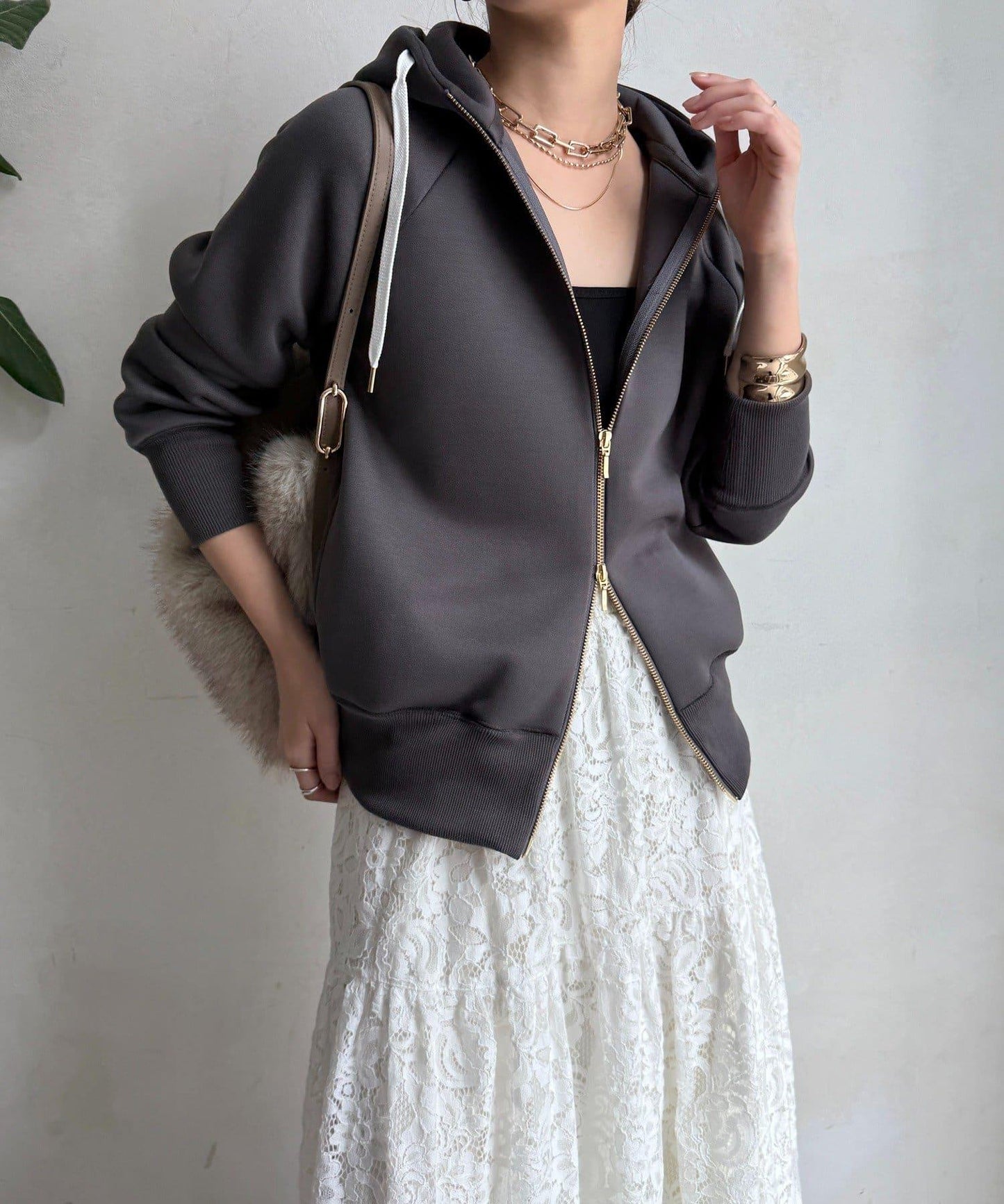 梅子色拉鍊連帽衛衣