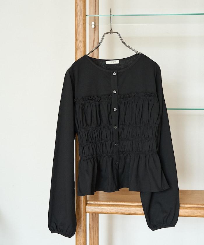 剪裁褶皺紐扣開衫