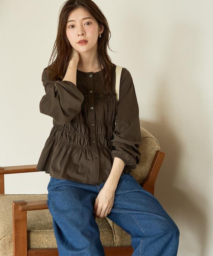 剪裁褶皺紐扣開衫