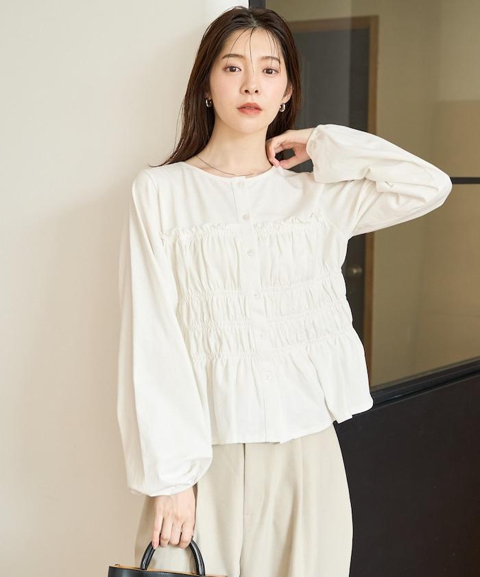 剪裁褶皺紐扣開衫