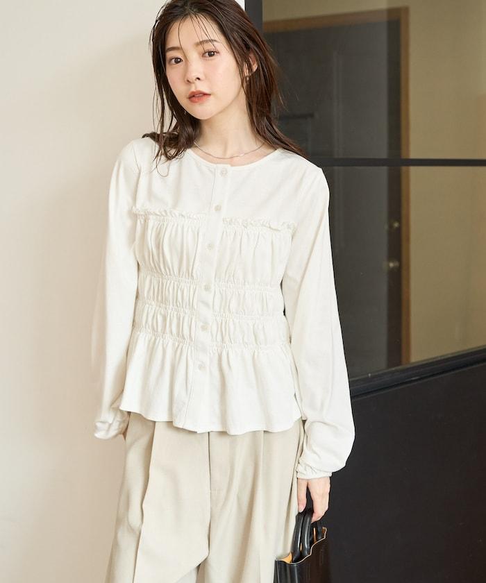 剪裁褶皺紐扣開衫