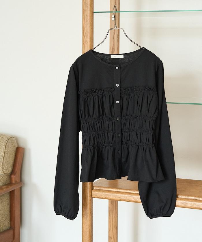 剪裁褶皺紐扣開衫