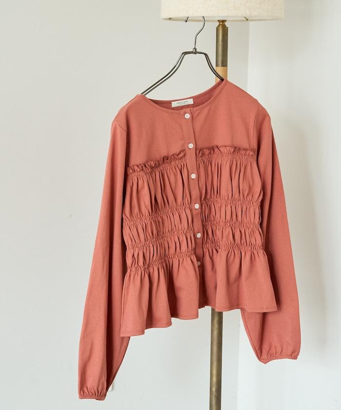 剪裁褶皺紐扣開衫