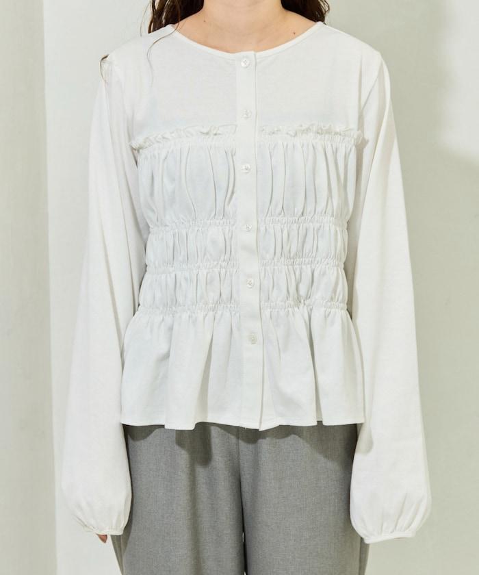 剪裁褶皺紐扣開衫