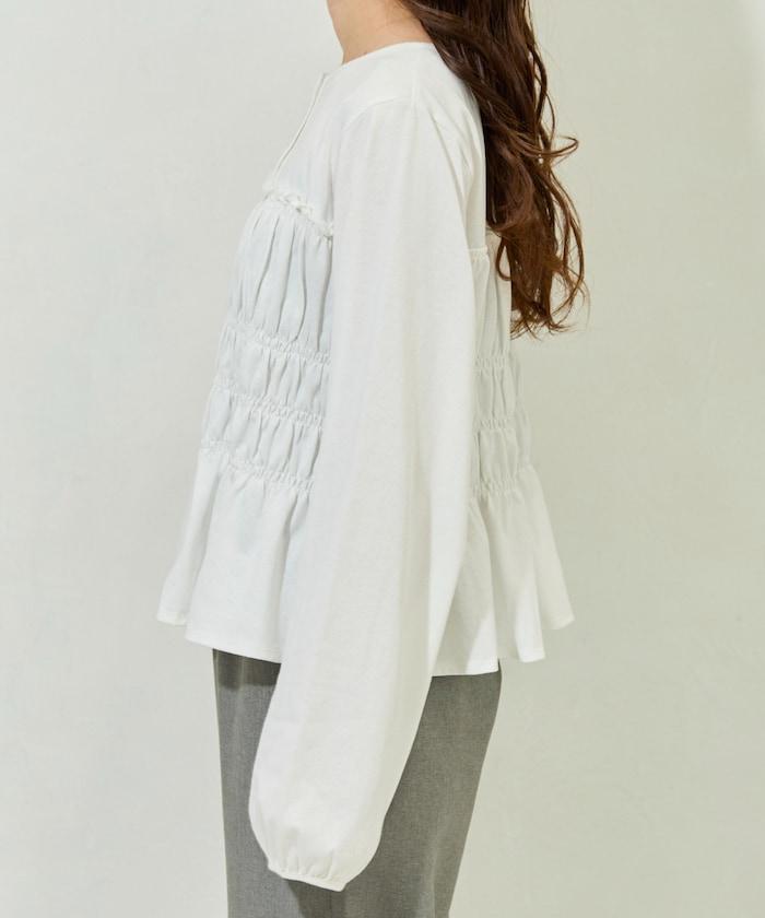 剪裁褶皺紐扣開衫