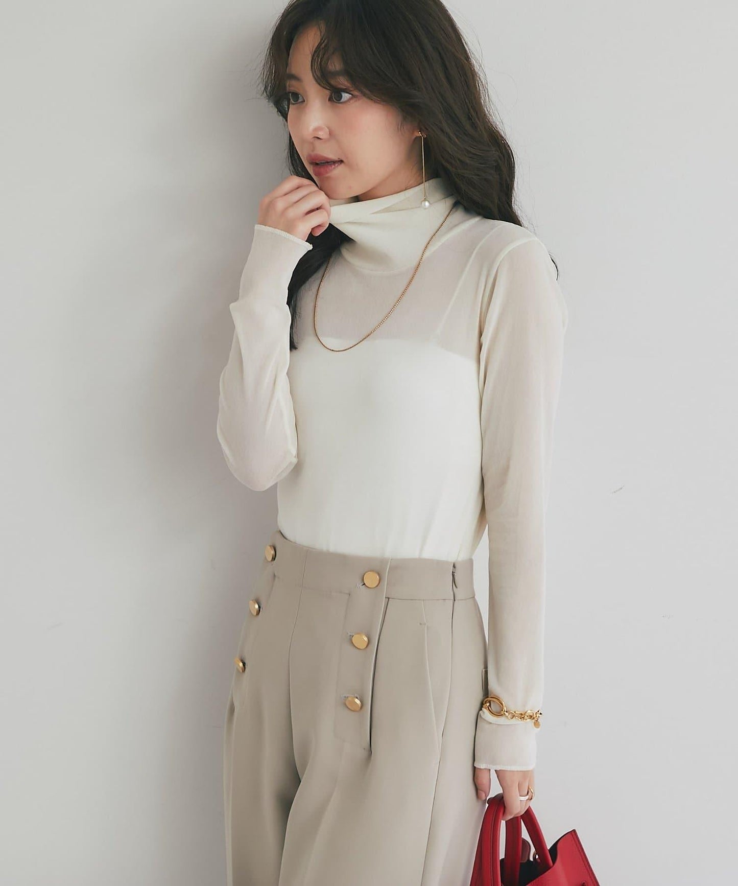 植絨網紗高領打底衫