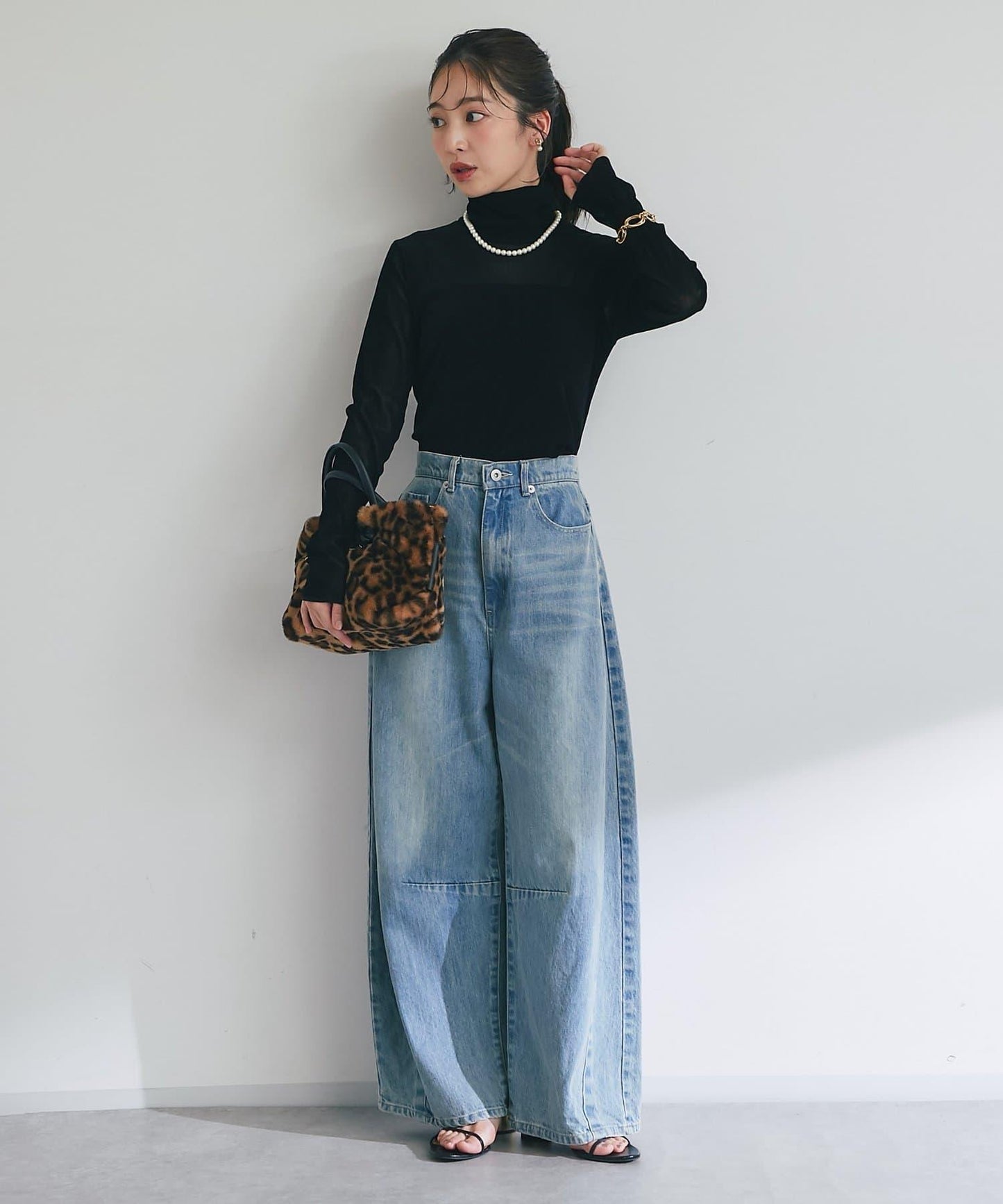 植絨網紗高領打底衫