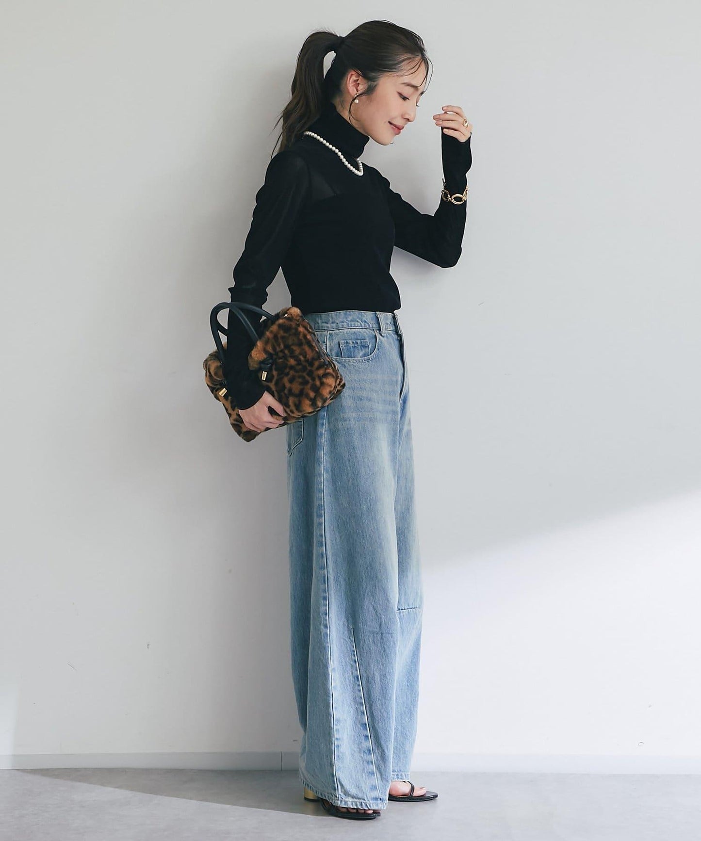 植絨網紗高領打底衫