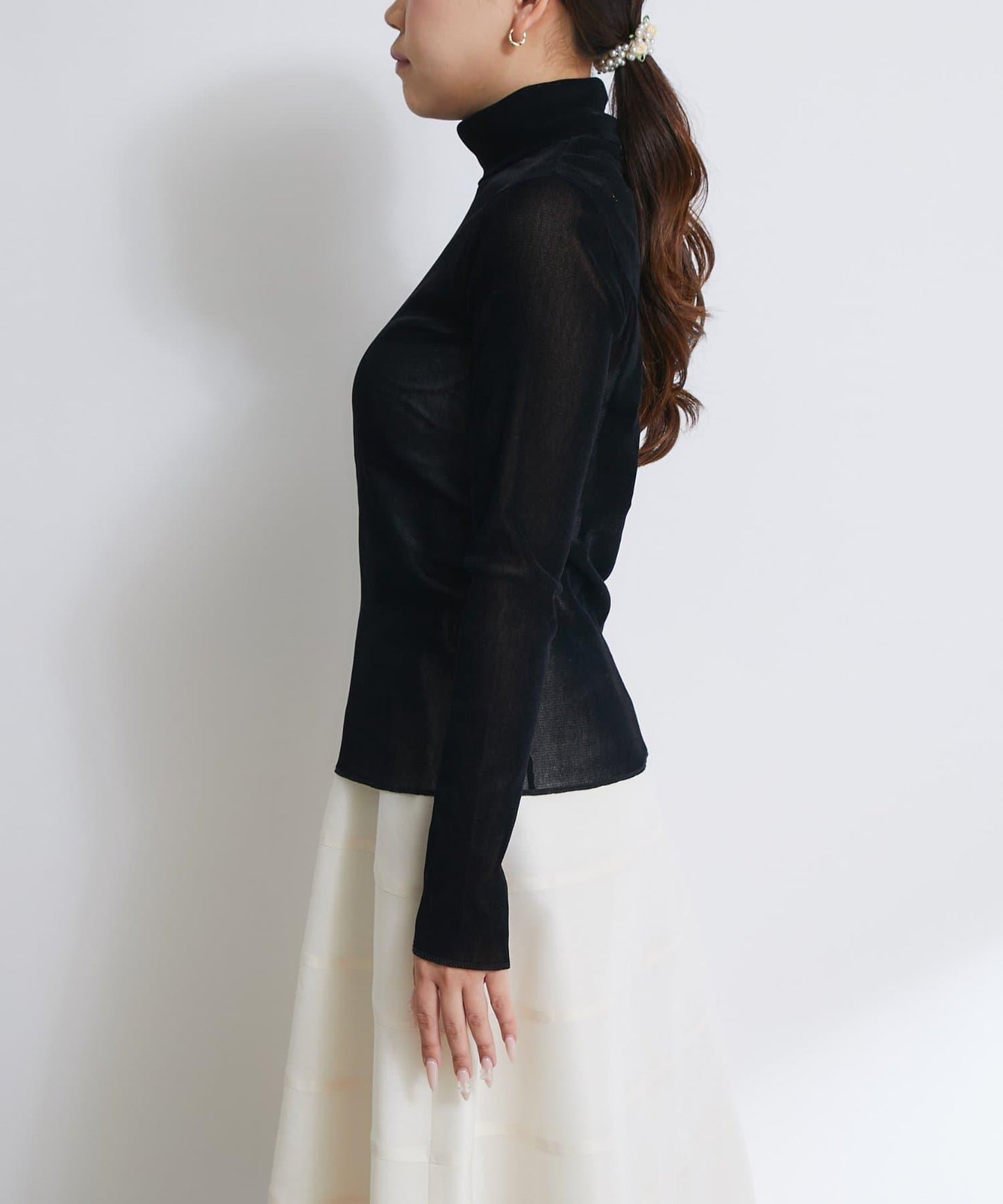 植絨網紗高領打底衫