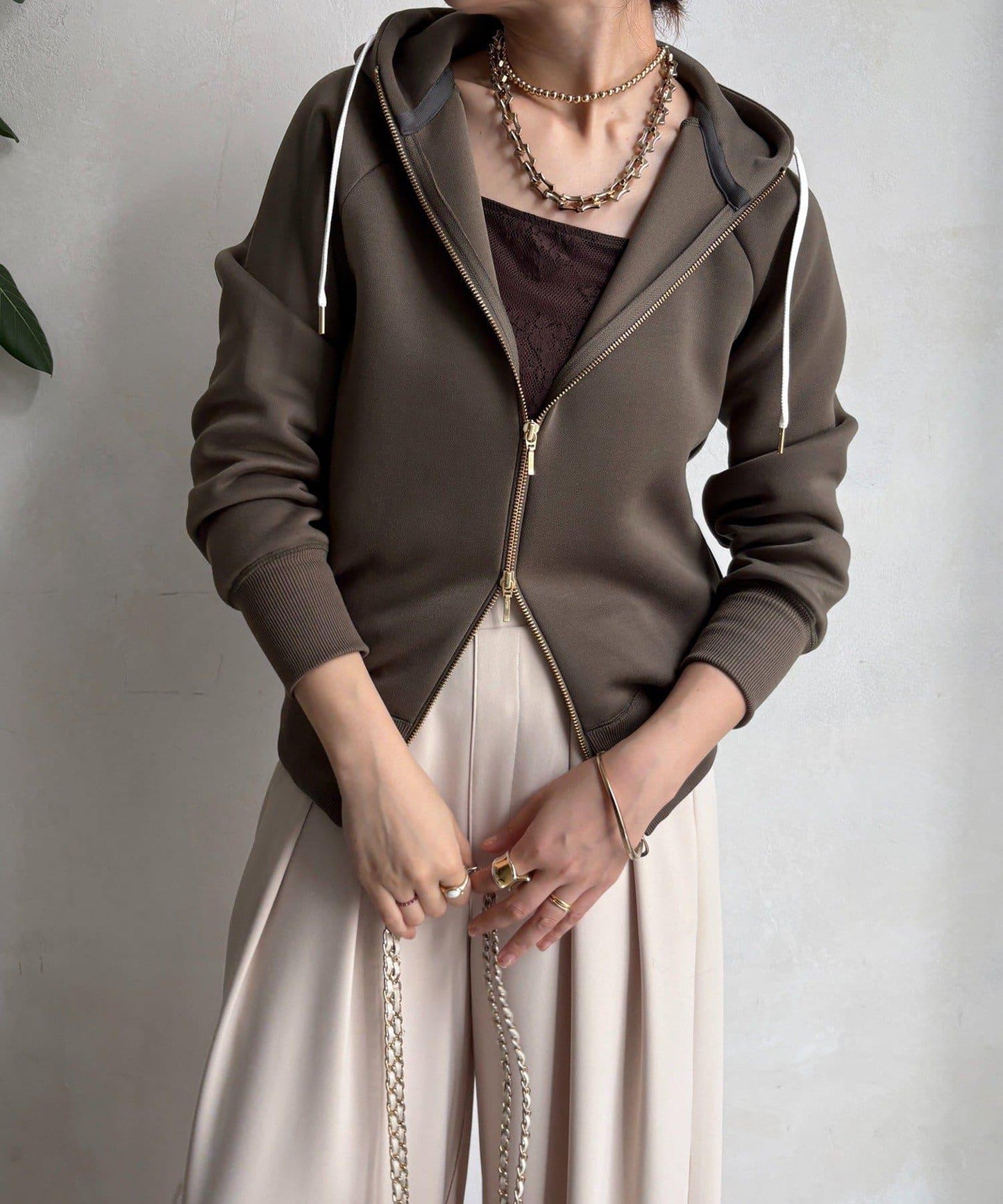 梅子色拉鍊連帽衛衣