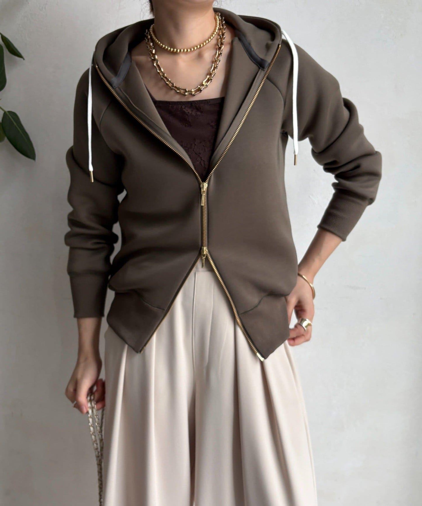 梅子色拉鍊連帽衛衣